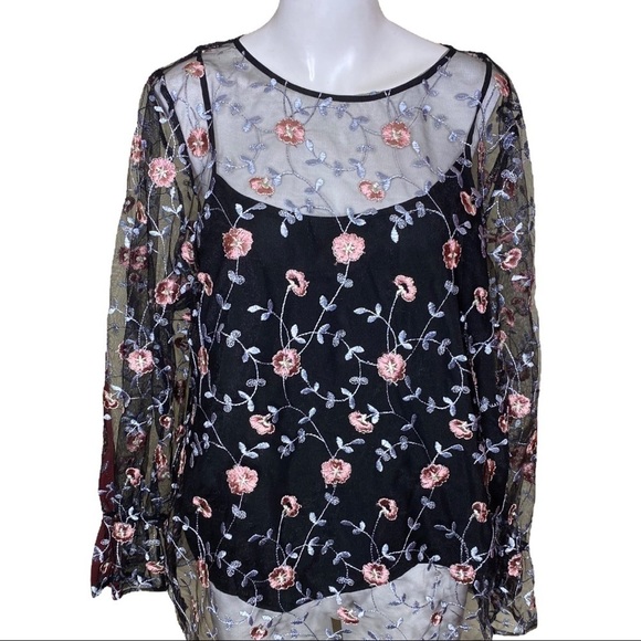 Nanette Lapore Blouse Black Floral Net & Black Camisole XL - Picture 2 of 12